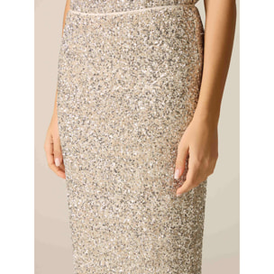 Oltre - Gonna tubino in tulle con paillettes - Oro
