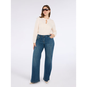 Fiorella Rubino - Blusa de muselina de viscosa con escote de lágrima - Blanco