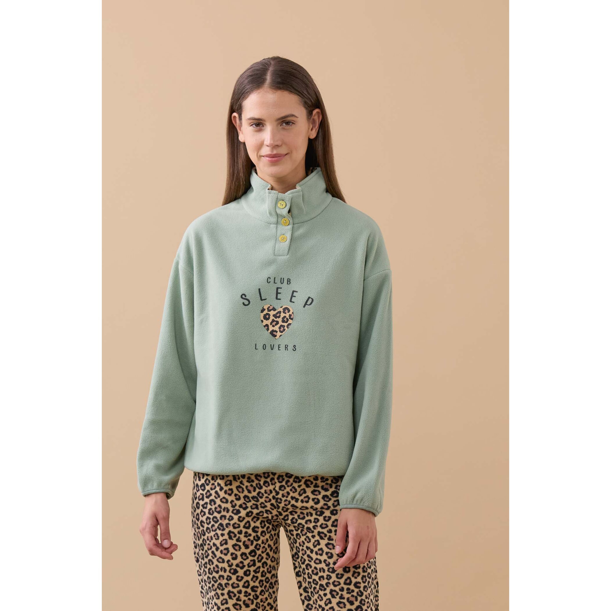 Pigiama donna sleep in pile con collo tre bottoni Noidinotte