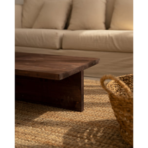 Table basse en bois massif ton noyer 124x27cm Hauteur: 27 Longueur: 123.5 Largeur: 46.6