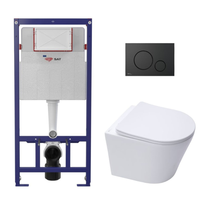 Pack WC bâti ECO 2L + WC suspendu Swiss Aqua Technologies + plaque noir (STESTINWR02-FR)