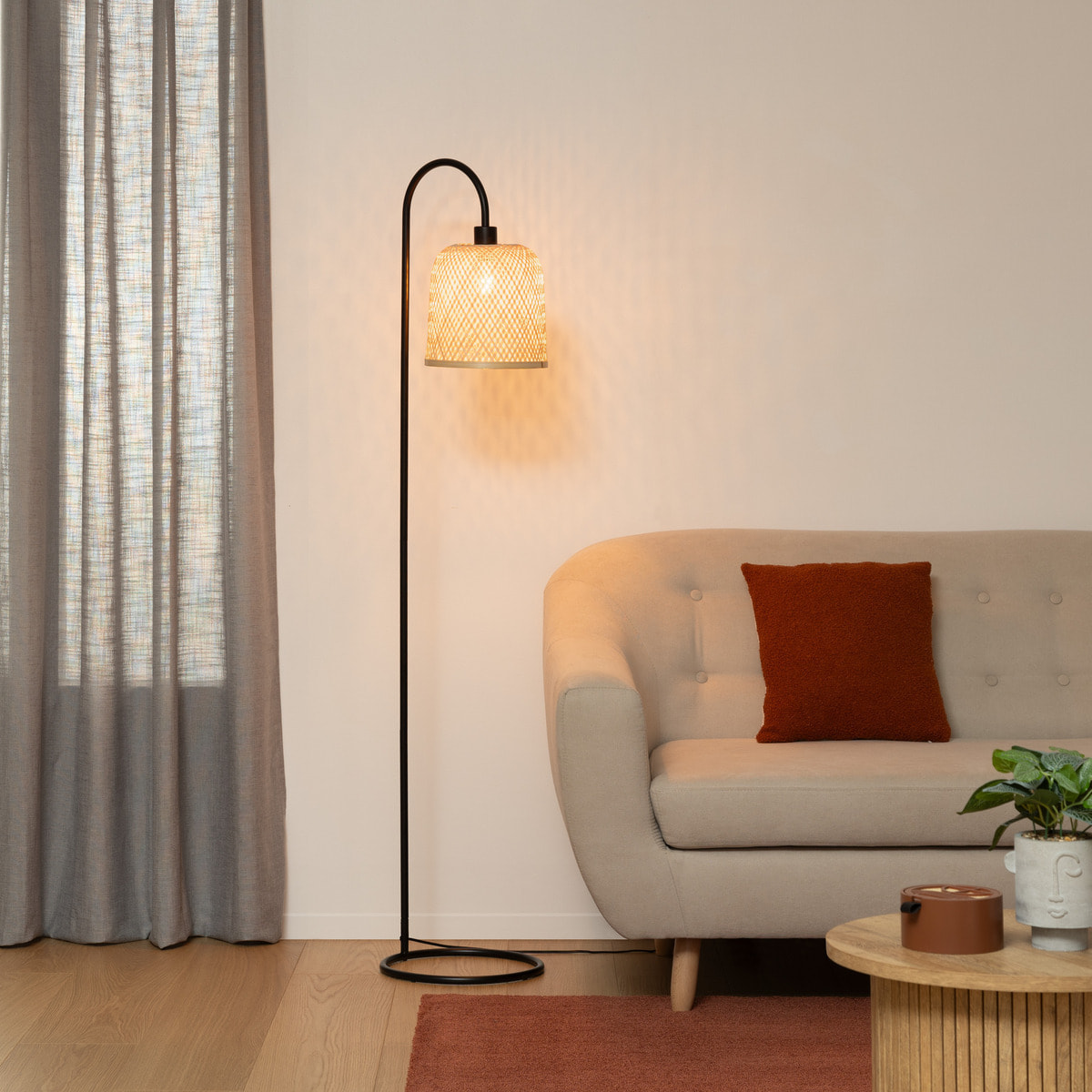 Lampadaire "Ali" - métal et bambou - noir - H159 cm