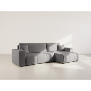 Nicole - Canapé d'angle réversible 5 places convertible avec coffre en tissu - Gris