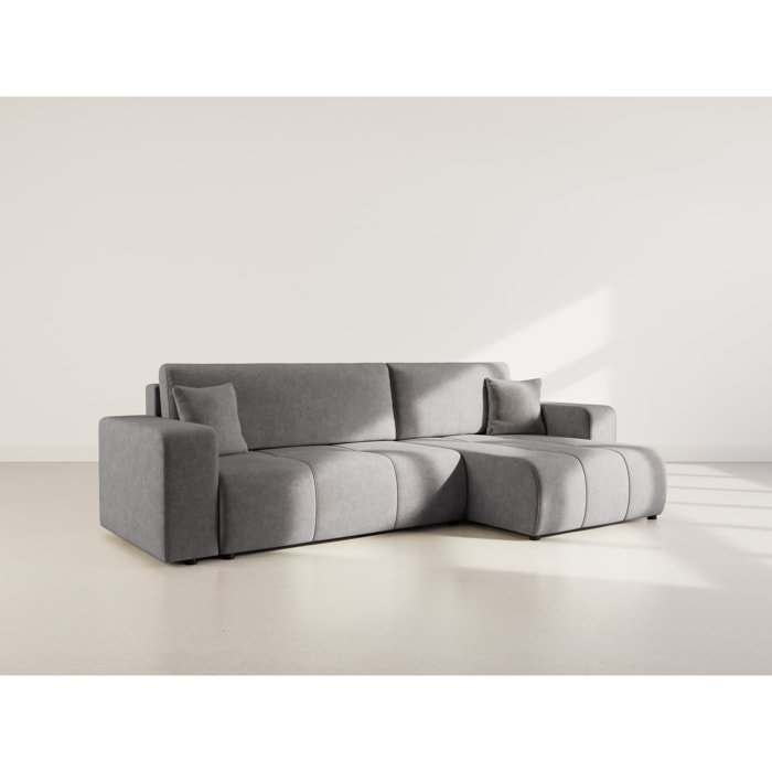 Nicole - Canapé d'angle réversible 5 places convertible avec coffre en tissu - Gris