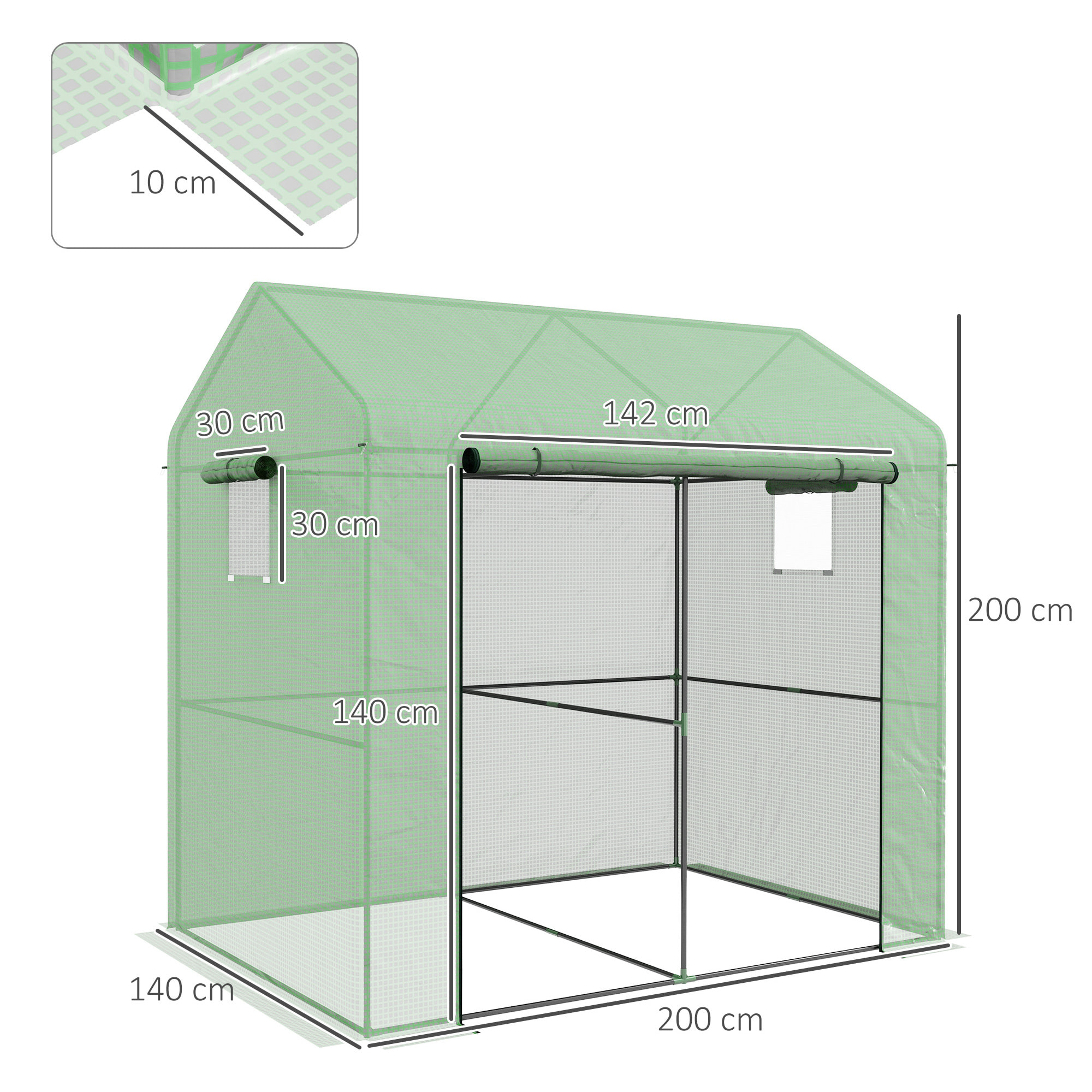 Serre de jardin 2,8 m² porte zippée 2 fenêtres acier PE vert