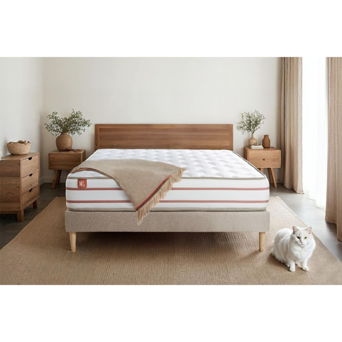 Ensemble Matelas Le Doux - 24cm - Mémoire de forme - Zéro transfert de mouvement - Sommier kit Beige