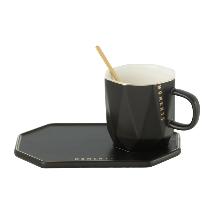 J-Line tasse + sous-Ttsse + cuillère Moments - céramique - noir