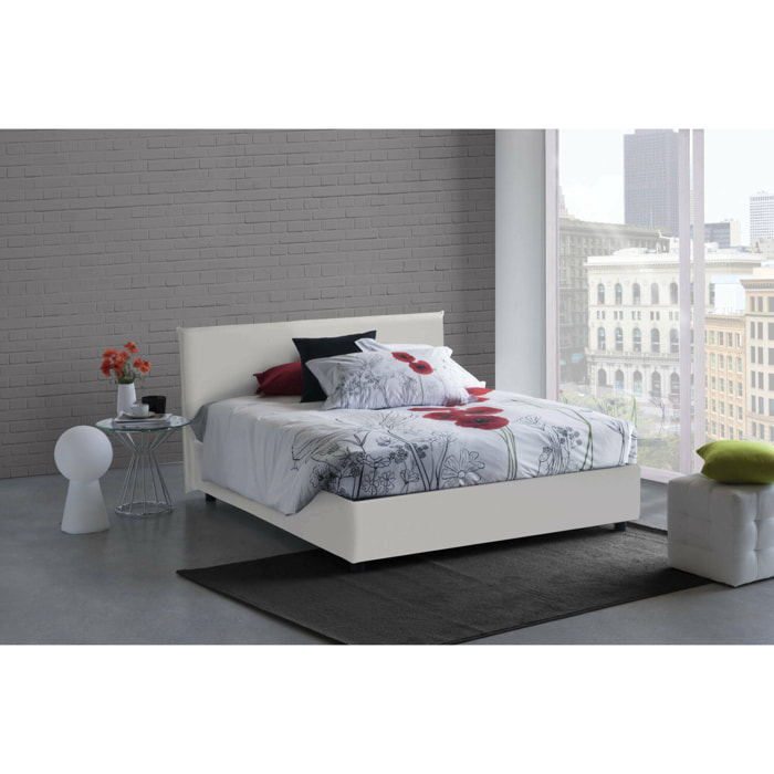 Letto matrimoniale Ariella, Letto contenitore con rivestimento in ecopelle, 100% Made in Italy, Apertura frontale, adatto per materasso Cm 160x200, Bianco