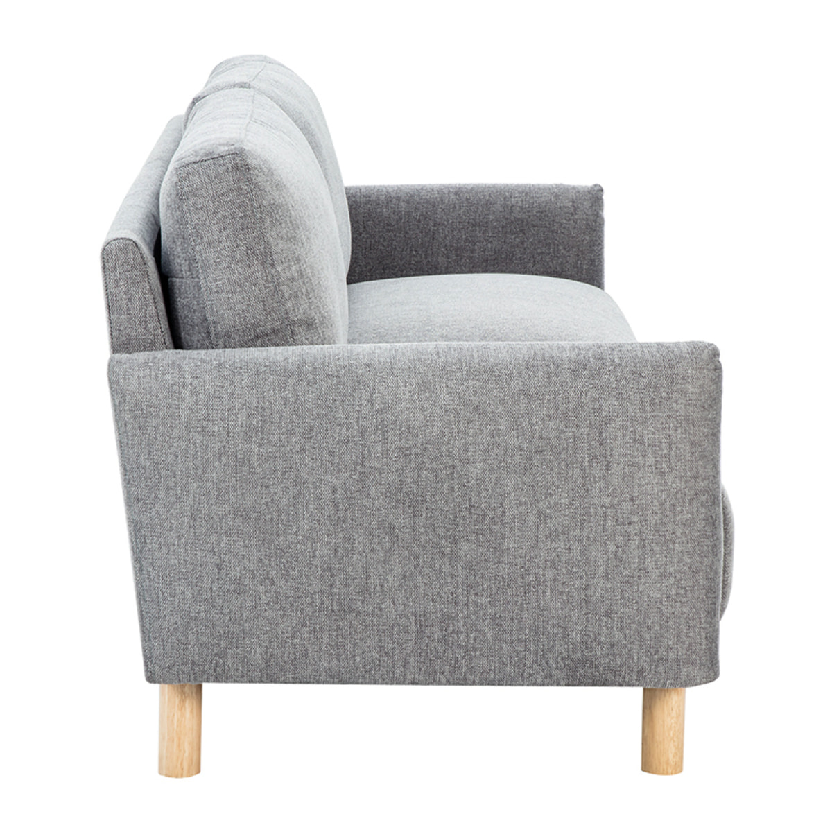 Canapé design 3 places en tissu effet velours texturé gris et bois clair BONO