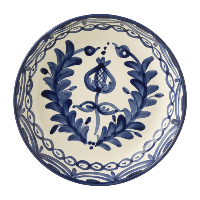 J-Line plat Granada Low - céramique - blanc/bleu - large - Ø 25 cm