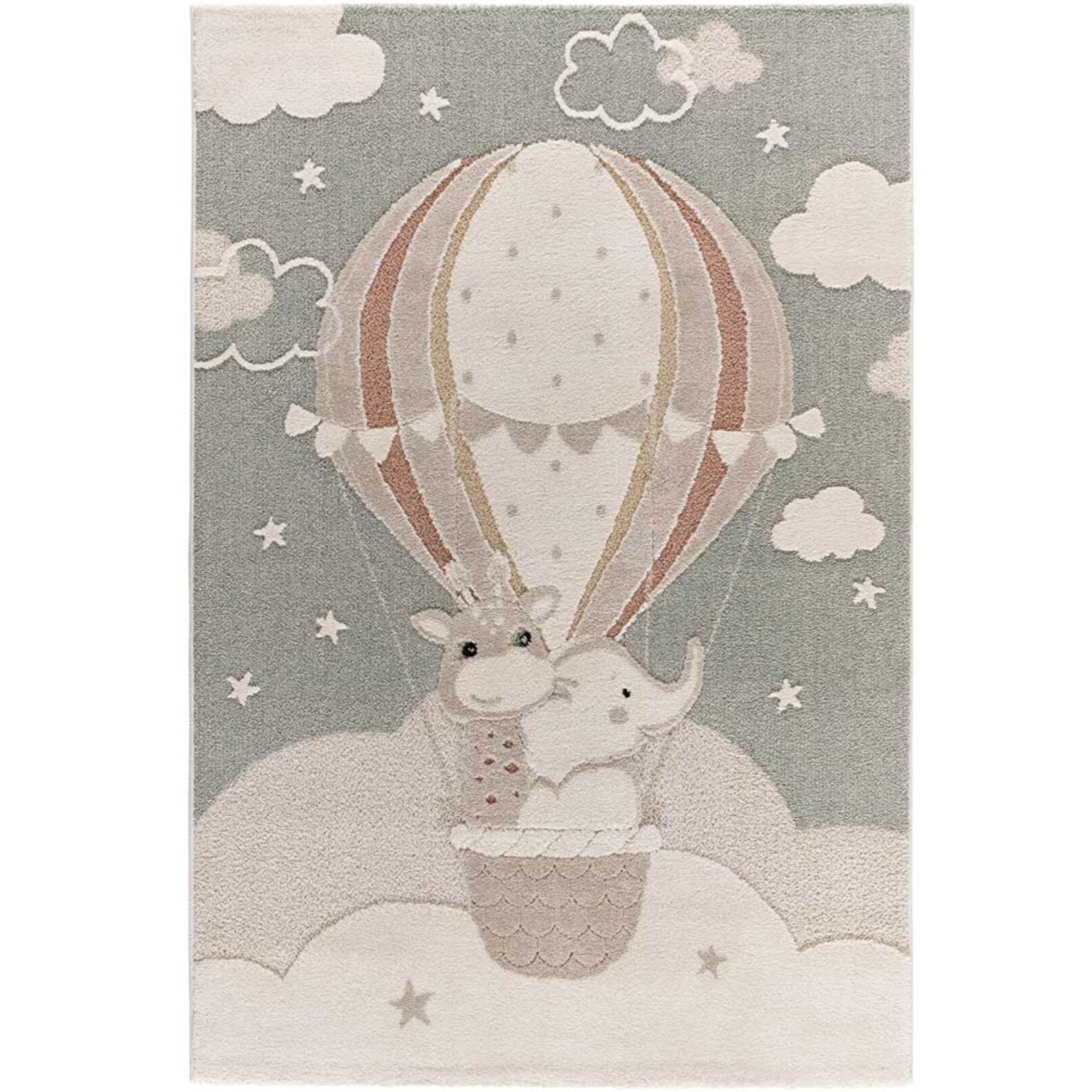 CLOWN Alfombra infantil con animales en globo, 120x170 cm