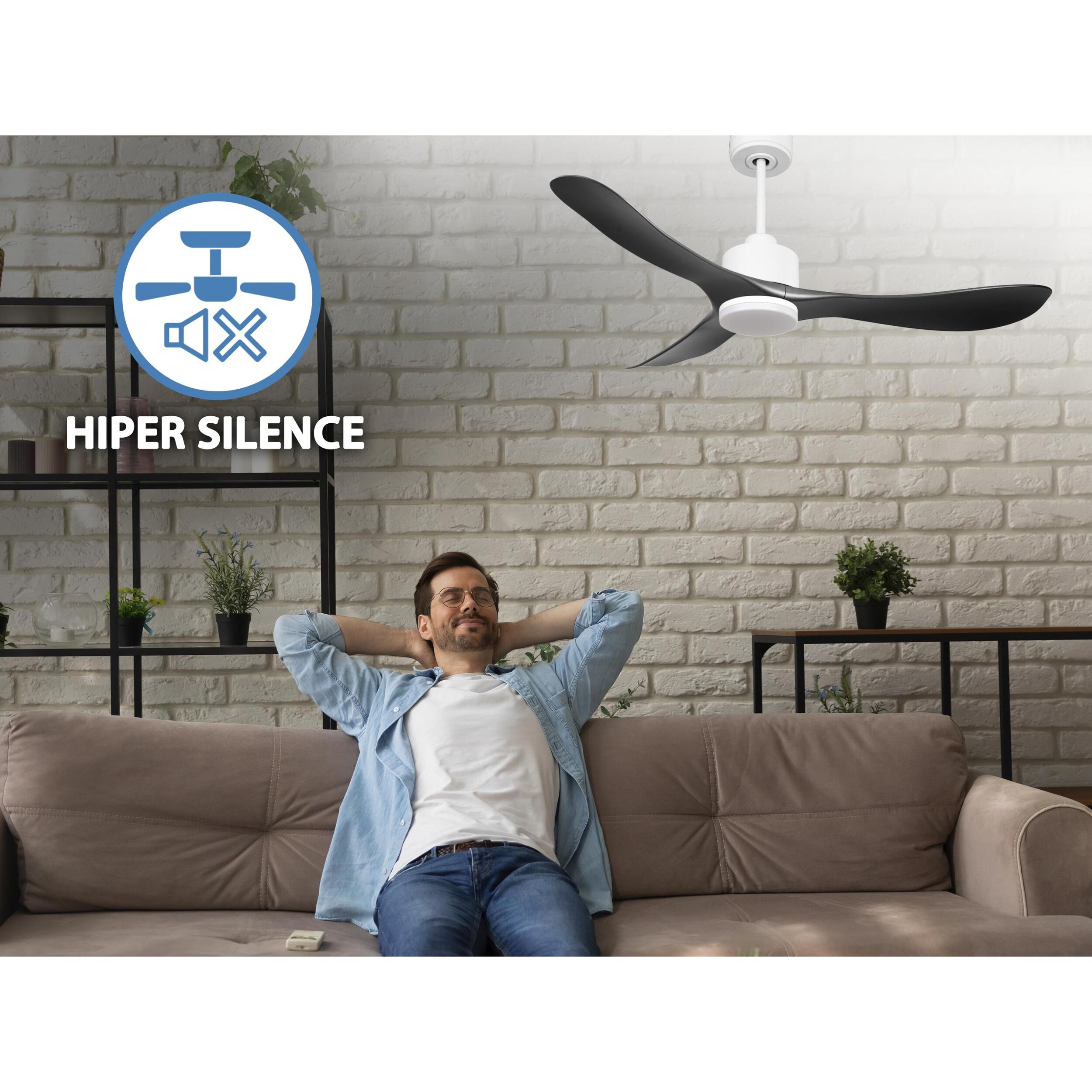 Ventilador de techo Reversible Termostato Dimable Wifi Motor DC Techos Inclinados Mando a Distancia Luz tres tonos Hypersilence Memoria TiomanD132C03LED64937 PURLINE