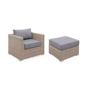 Salon de jardin Premium en résine tressée arrondie XXL – VERONA – Résine naturelle style osier. coussins gris foncé – 12 à 14 places