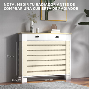 Cubre Radiadores con Cajón, Cubreradiador de MDF, Cubierta para Radiador, Diseño Moderno de Listones, para Salón, Dormitorio, 111x19x95,5 cm, Blanco
