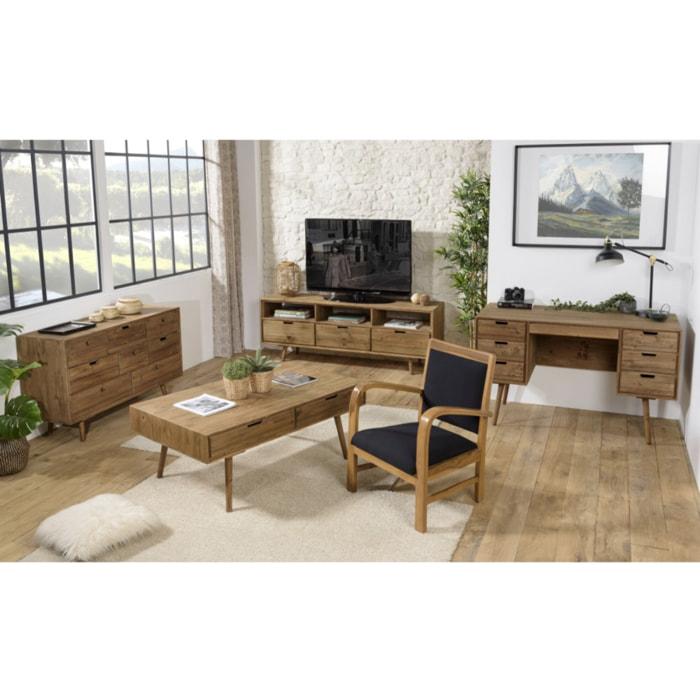 DAK - Fauteuil scandi teck et tissu noir