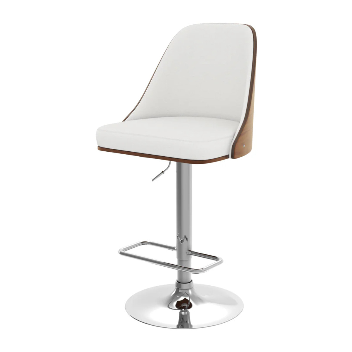 Chaise de bar réglable et pivotante en bois foncé et PU blanc 56/77 cm - Georges