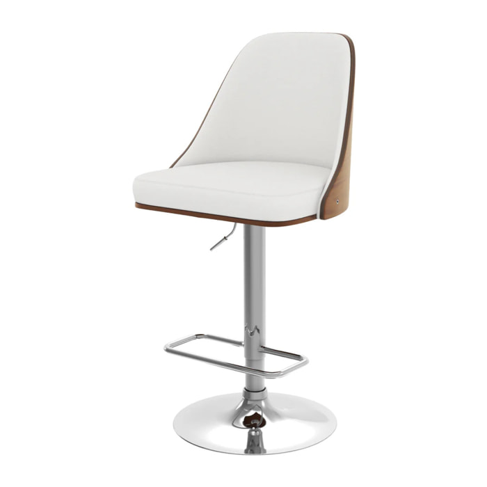 Chaise de bar réglable et pivotante en bois foncé et PU blanc 56/77 cm - Georges
