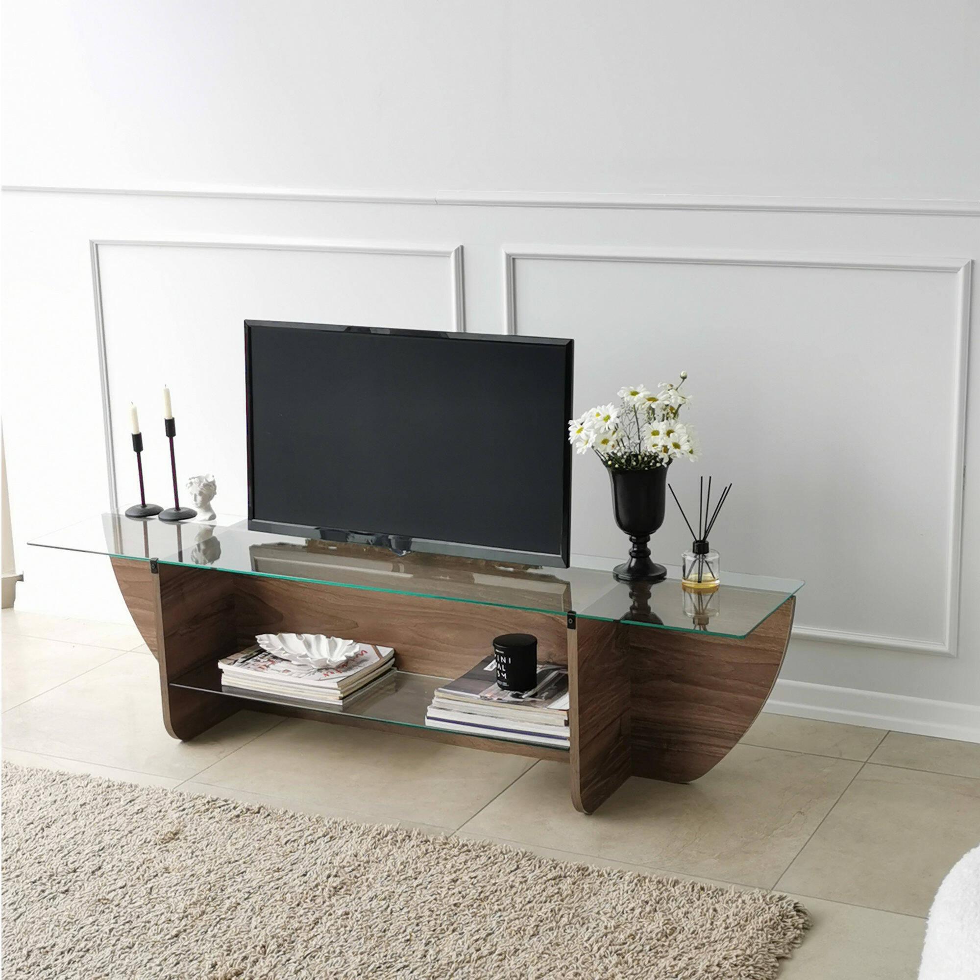 Mobile porta TV Dmarcoli, Credenza da soggiorno, Armadio basso per TV, Base parete attrezzata, 158x35h40 cm, Noce