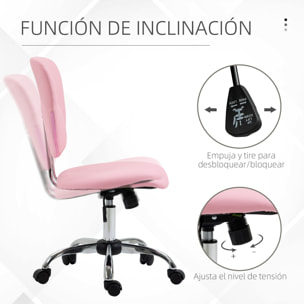 Silla de Oficina Silla de Escritorio Giratoria de Cuero PU con Altura Ajustable y Función de Inclinación para Salón Dormitorio Estudio Carga 120 kg 50x54x87,5-96,5 cm Rosa