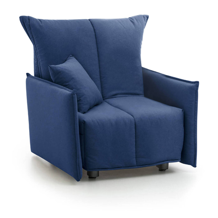 Poltrona Atlantis, Divano singolo, Poltrona soggiorno apertura a carrello, Braccioli standard, 100% Made in Italy, Cm 110x90h85, Blu