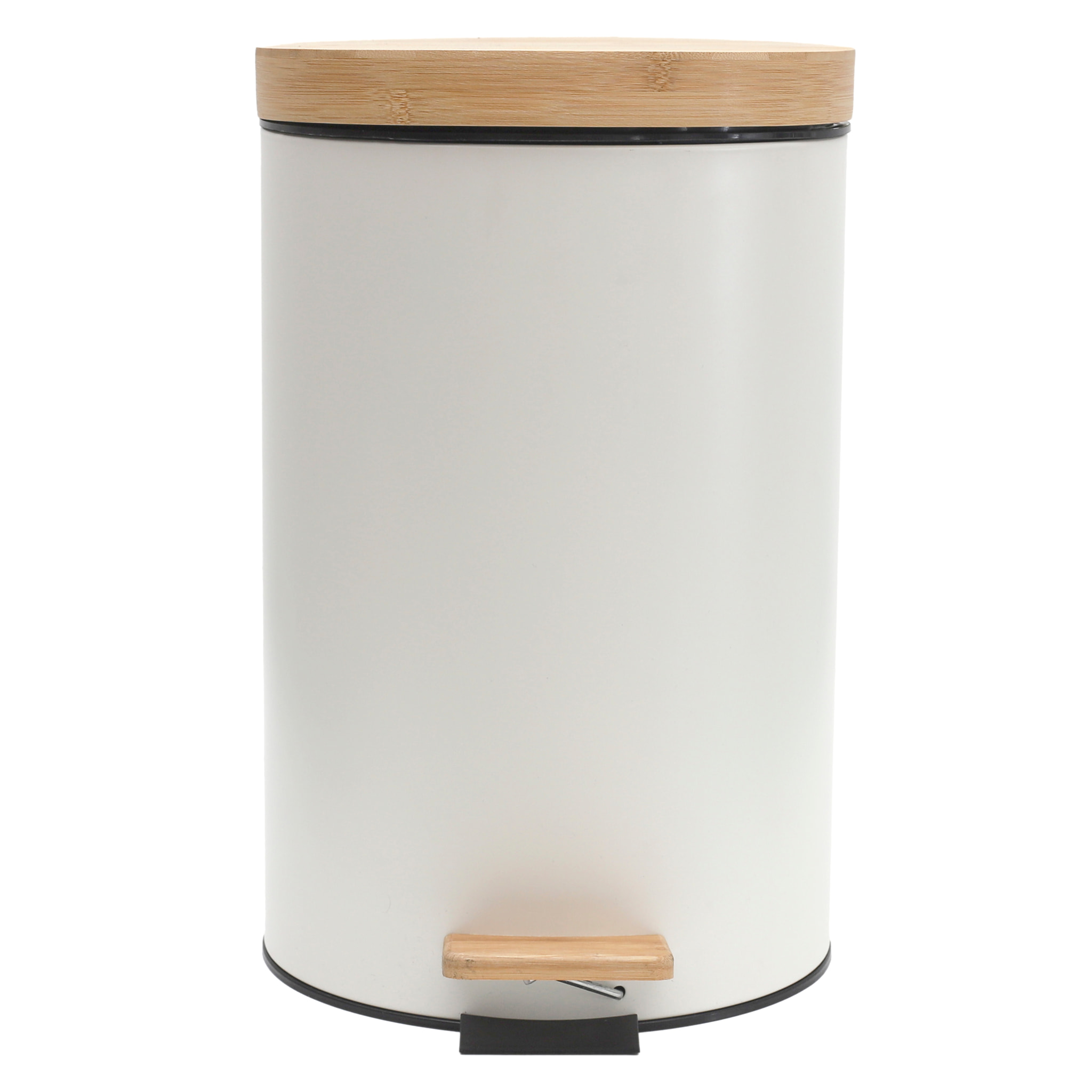 Poubelle A Pedale Metal Et Bambou Blanc X2