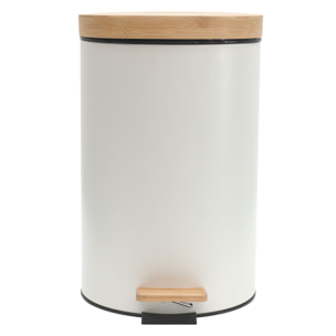 Poubelle A Pedale Metal Et Bambou Blanc X2