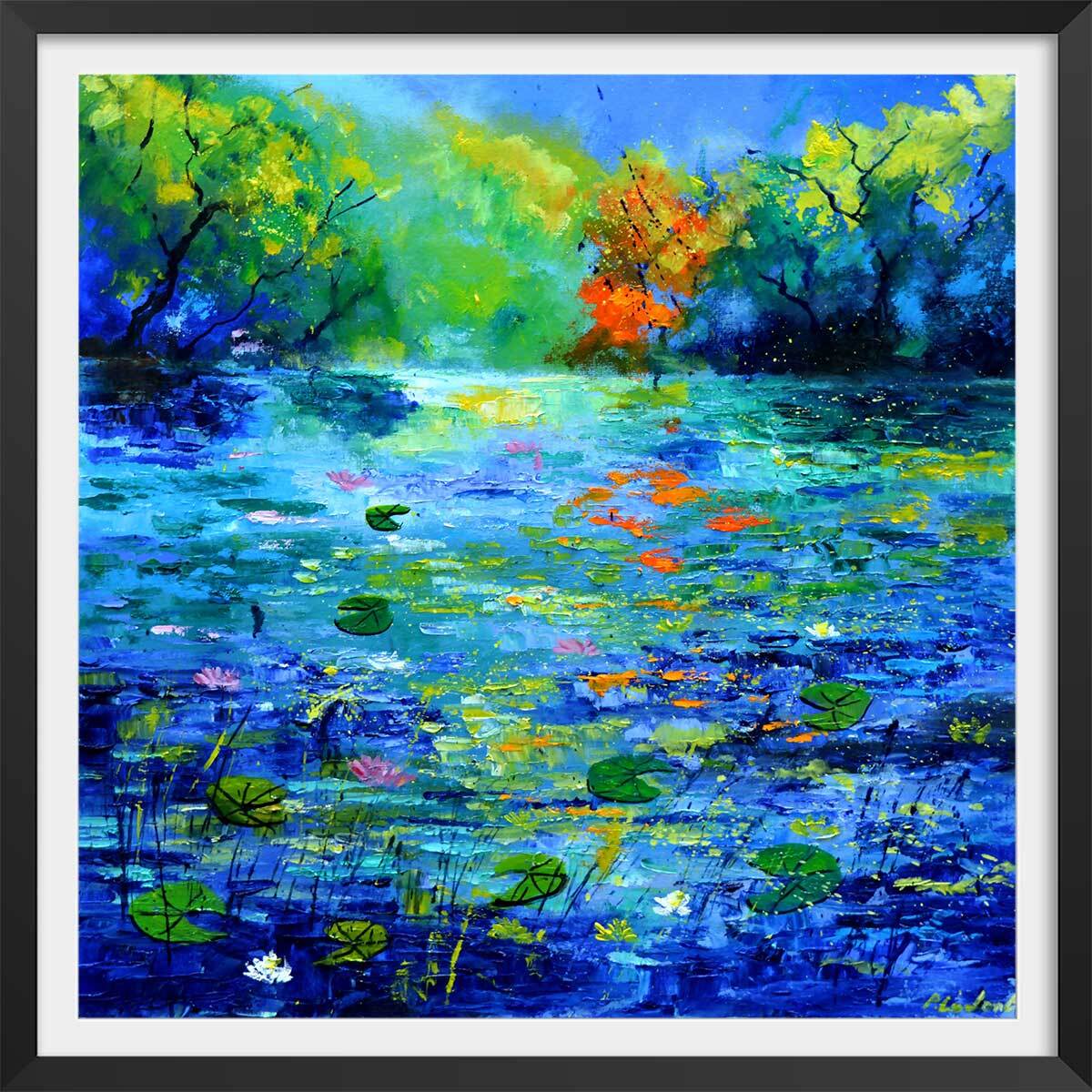 Affiche  nenuphars et nymphéas Affiche + cadre en bois - Noir