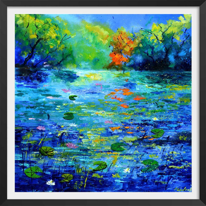 Affiche  nenuphars et nymphéas Affiche + cadre en bois - Noir