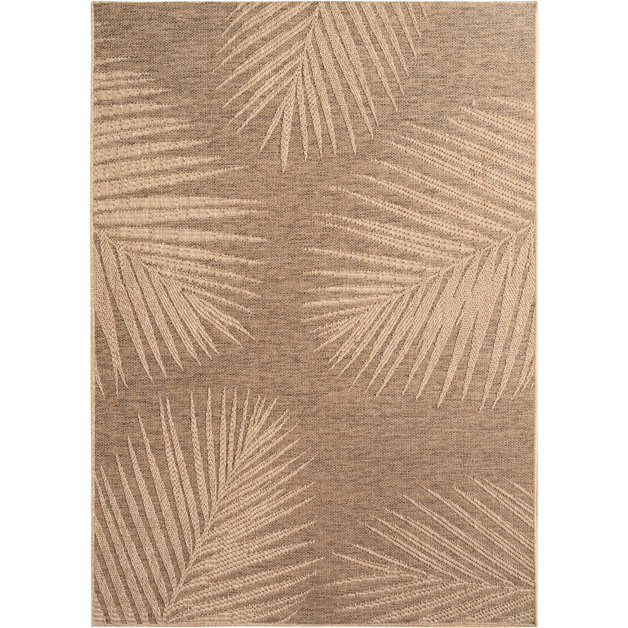 LINORA - Tapis intérieur/extérieur beige effet jute à motif feuille