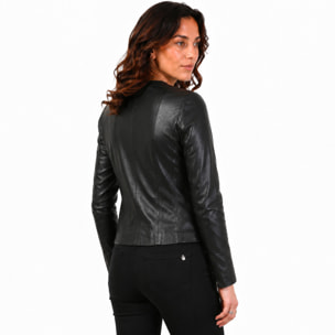Giubbino in pelle di vitello nappa Nero-Slim Fit