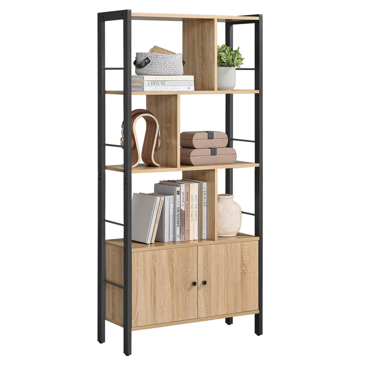 Libreria Industrial Sonoma con Ante in Acciaio e Legno