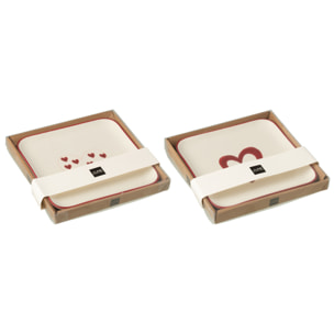J-Line assiette Cœurs - porcelaine - blanc/rouge - 2 pièces