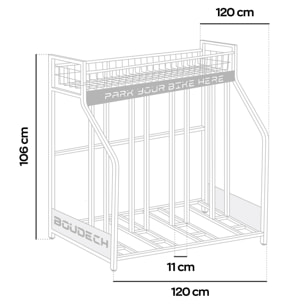 Parkade - Rastrelliera Portabici 4 Posti a Pavimento da Garage con Cesta Portaoggetti e 4 Ganci in Metallo Nero