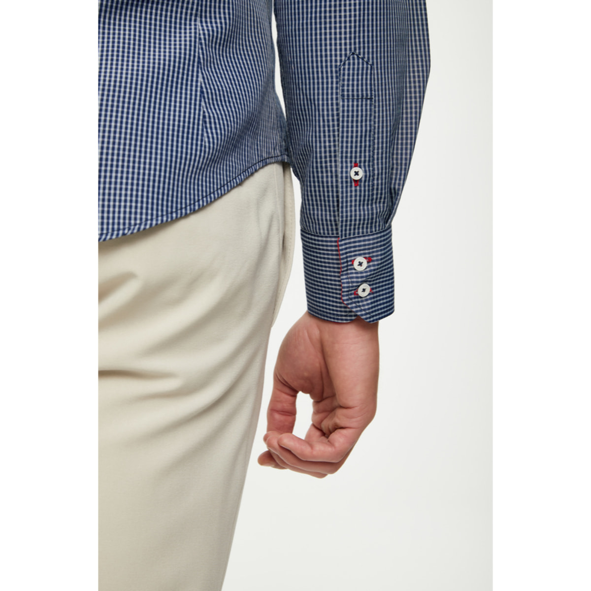 Camicia Uomo 2 Bottoni Button Down 7 Bottoni Slim Cotone Poliestere Riga Stretta Blu\Bianco