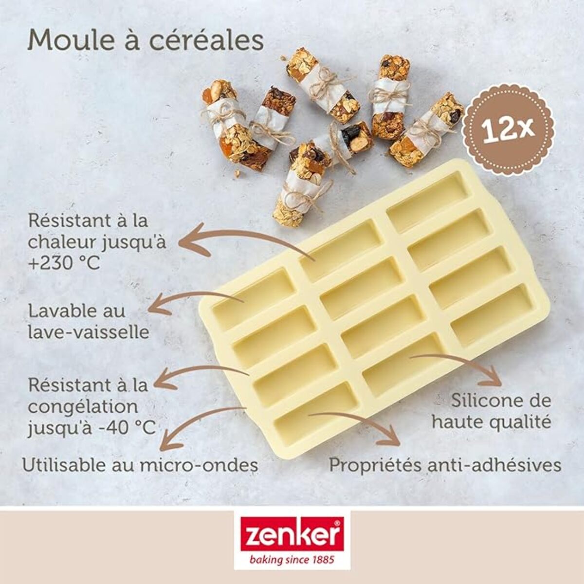 Moule en silicone pour 12 barres de muesli Zenker Sweet Sensation