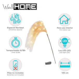 guirnalda de luces de rama con plumas de 130 cm y temporizador de 6/18 horas