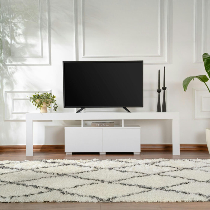 Banc TV moderne blanc avec rangement - effet laque MARFA