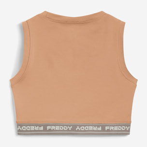 Top sportivo in heavy jersey stretch con elastico logato