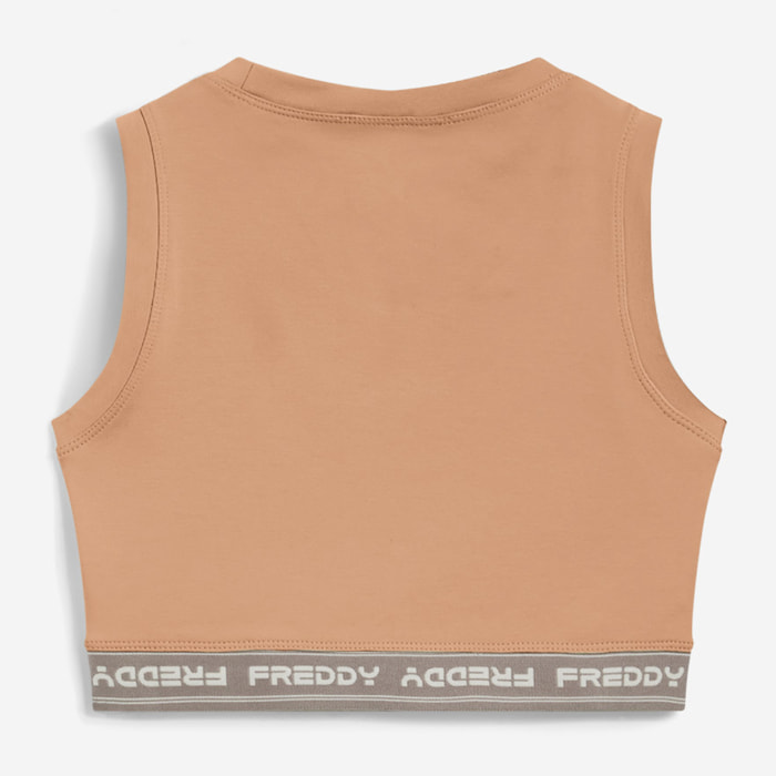 Top sportivo in heavy jersey stretch con elastico logato