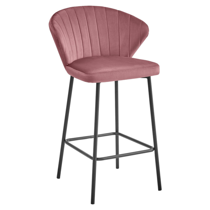 Sgabello bar Gatta in velluto rosa scuro e metallo nero