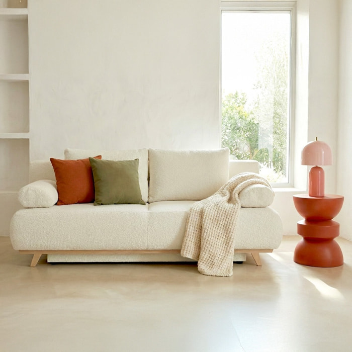 Canapé convertible 3 places en tissu bouclé - LARIA