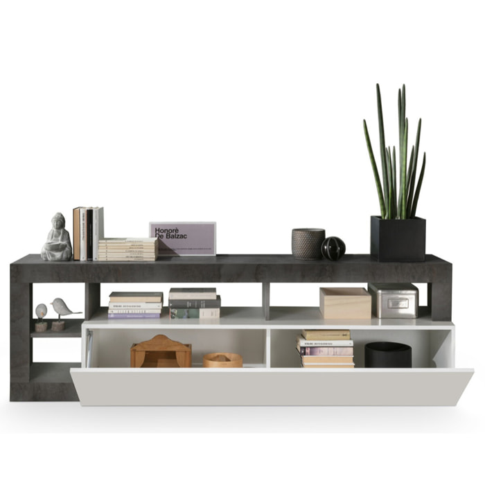 Lou - meuble tv - 1 porte - 184 cm - Gris / Blanc