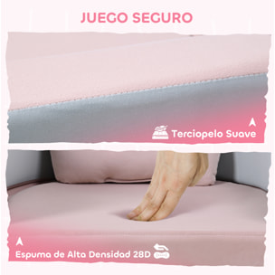 Sofá Infantil Convertible, Sofá para Niños con Cojín de Corona, Plegable en Cama y Zona de Juego, Tapizado de Terciopelo Suave, para Niños 18-36 Meses, Rosa y Azul Grisáceo