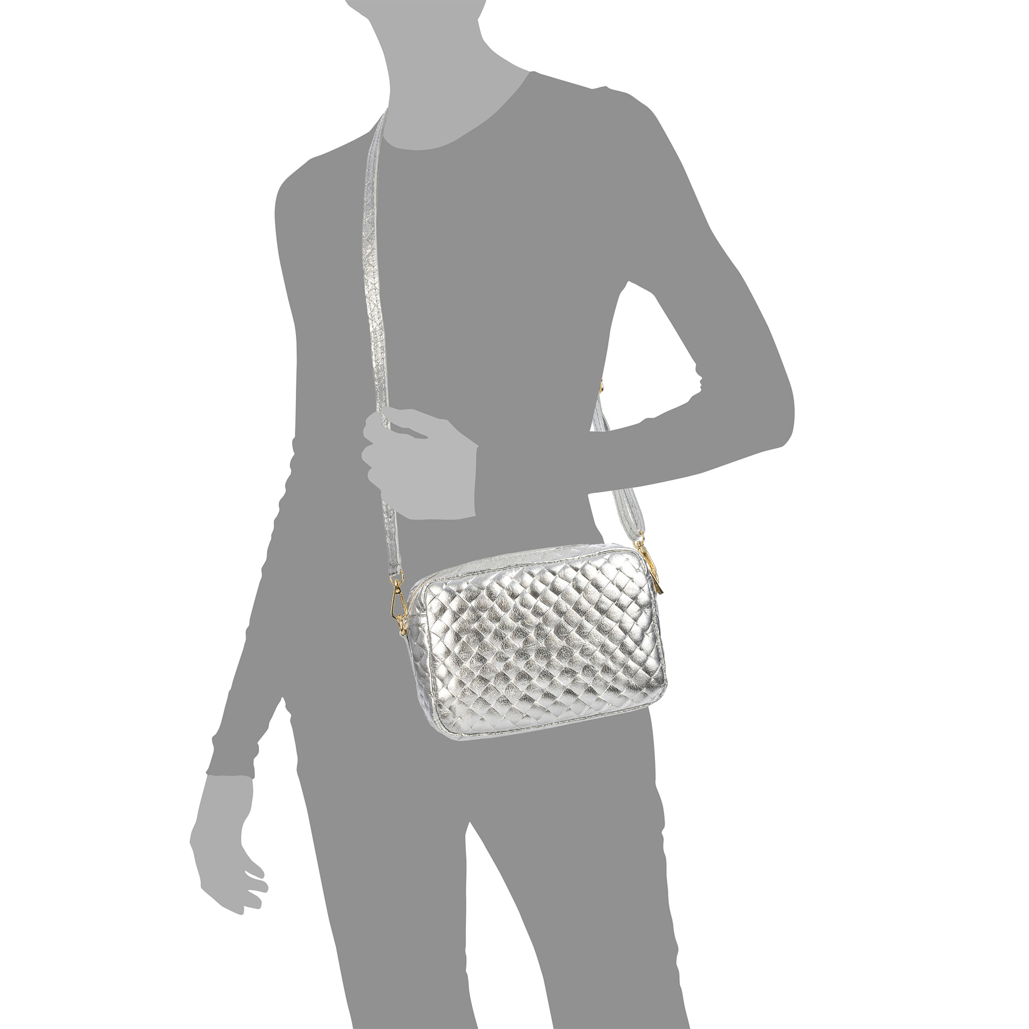 Degna bolso bandolera mujer. Piel auténtica Gamuza con grabado entrelazado y lacada brillante.