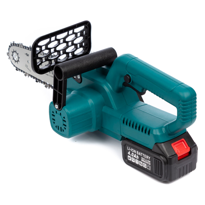 Motosega cordless con lama da 12 pollici, 2 batterie da 15000 mah e valigetta di trasporto.