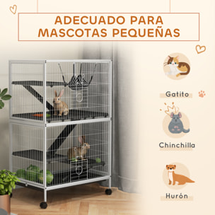 Jaula para Animales Pequeños de 4 Niveles Jaula para Roedores con Ruedas Rampas Hamaca Colgante y Bandeja Extraíble Recinto para Conejos Chinchillas Hurones 80x52x128 cm Blanco