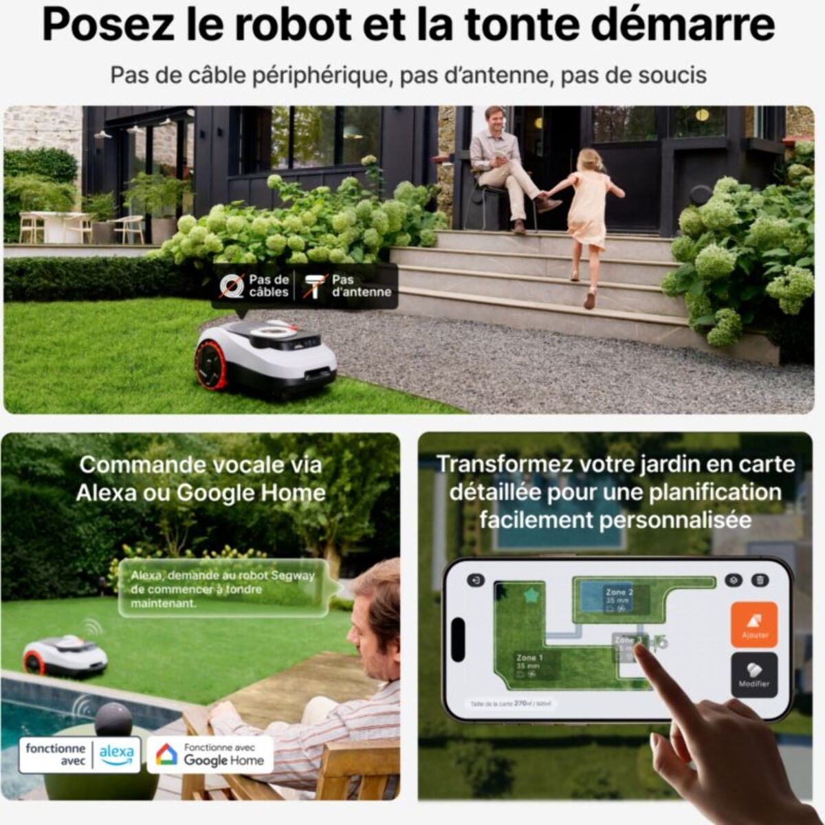 Robot tondeuse NAVIMOW i210 LiDAR - sans fil périphérique ni antenne, Pentes 45%, Cartographie auto, caméra, LiDAR, 1000m²
