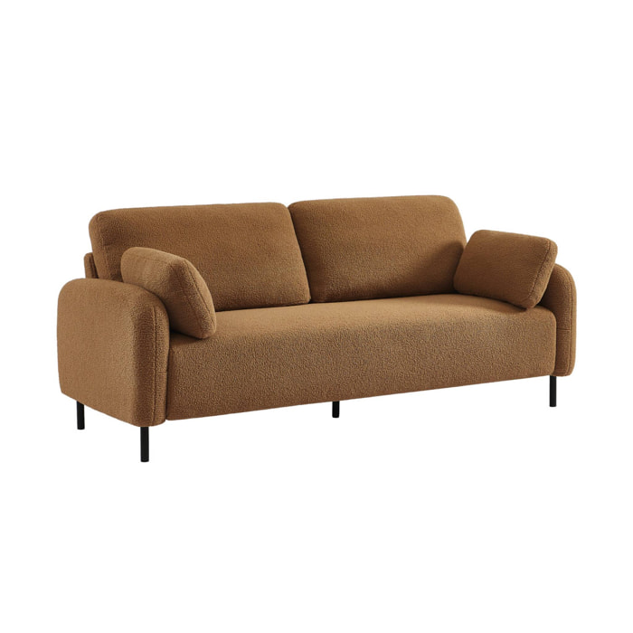 Canapé 3 places eucalyptus. bouclette beige foncé et piétement métal Teddy