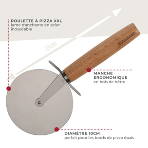 Roulette à pizza géante manche en bois 23 cm Fackelmann Pizza & Pasta