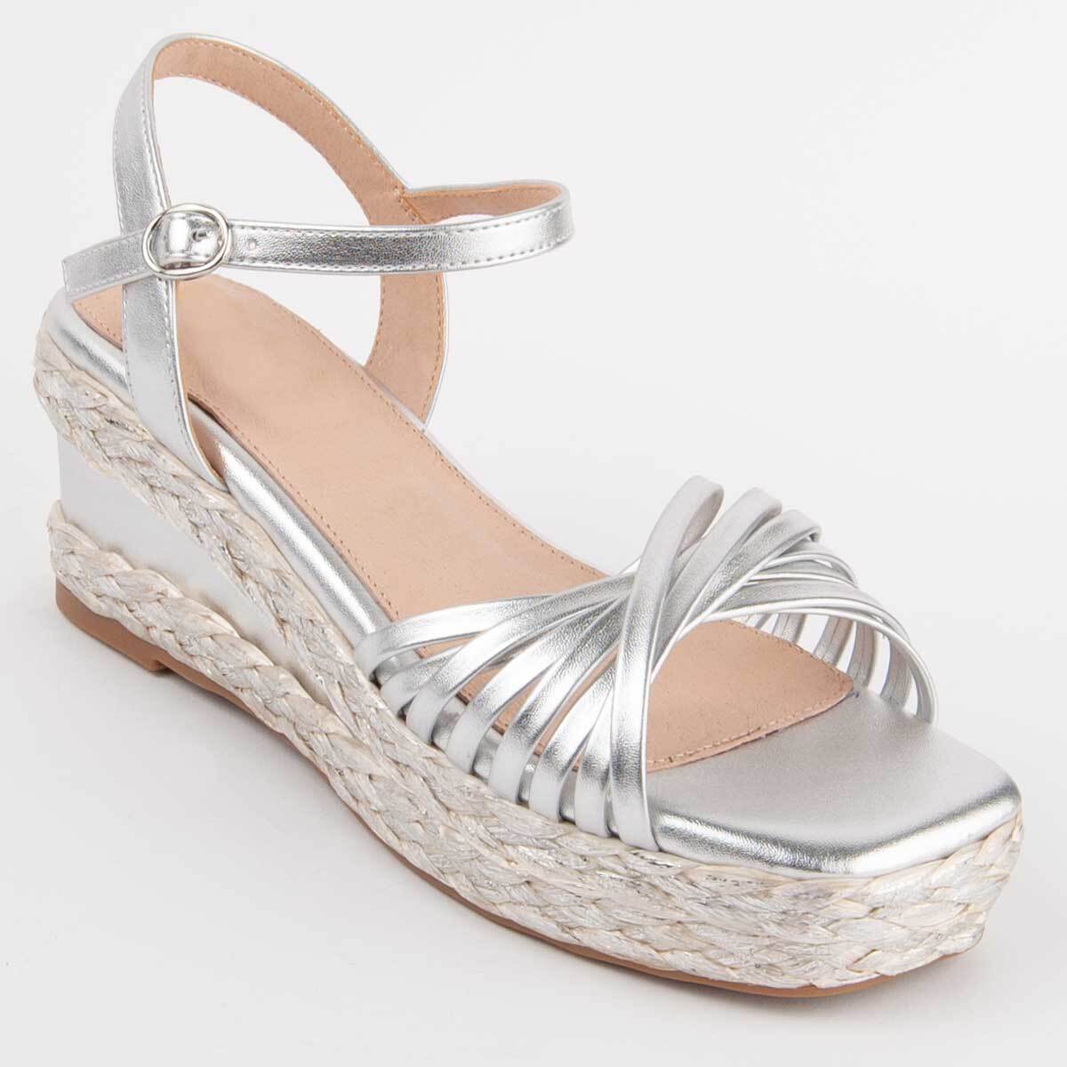 Sandalia De Cuña - Plateado - Altura: 7 Cm